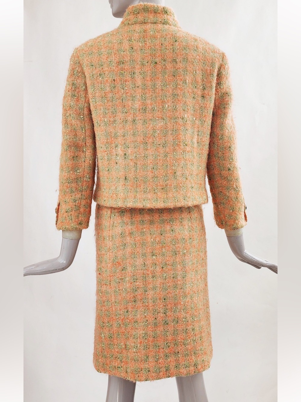 B. Altman & Co Salmon & Green Tweed Suit, blazer skirt ca. 1966 - Picture 6 of 14